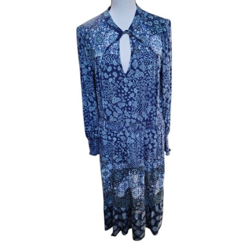 Michael Kors Paisley Print Smocked Georgette Maxi Dress Size Large Cottagecore